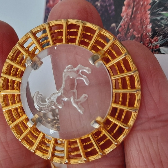 Gold Circular Pendant Necklace with Textured Design - Picture 2 of 4